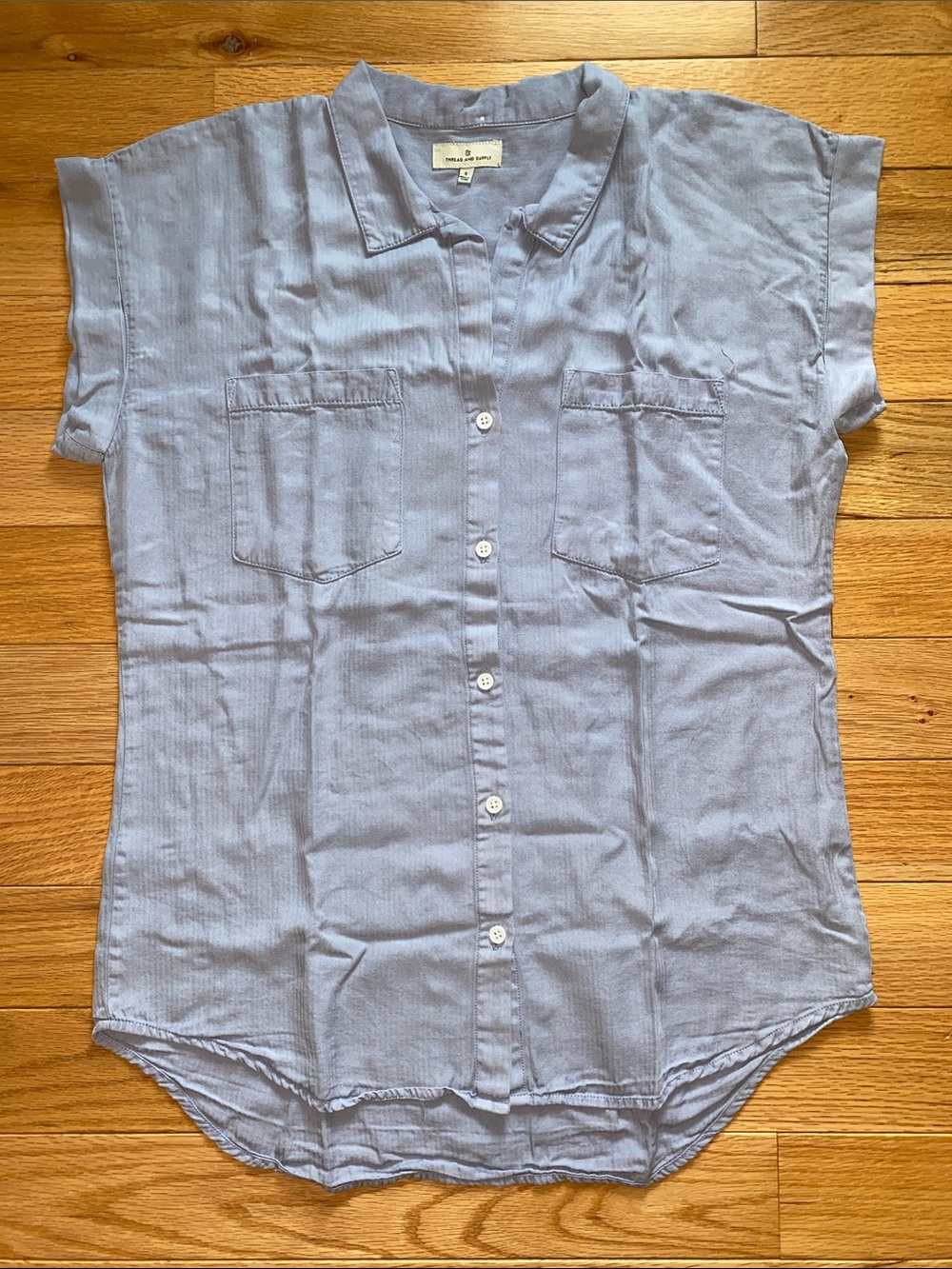 Thread & Supply | Dusty Blue Oversized Relaxed Short Sleeve Button Up Shirt